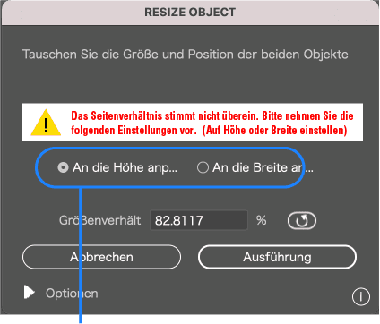 * Wählen Sie, ob Sie die Höhe oder die Breite anpassen möchten