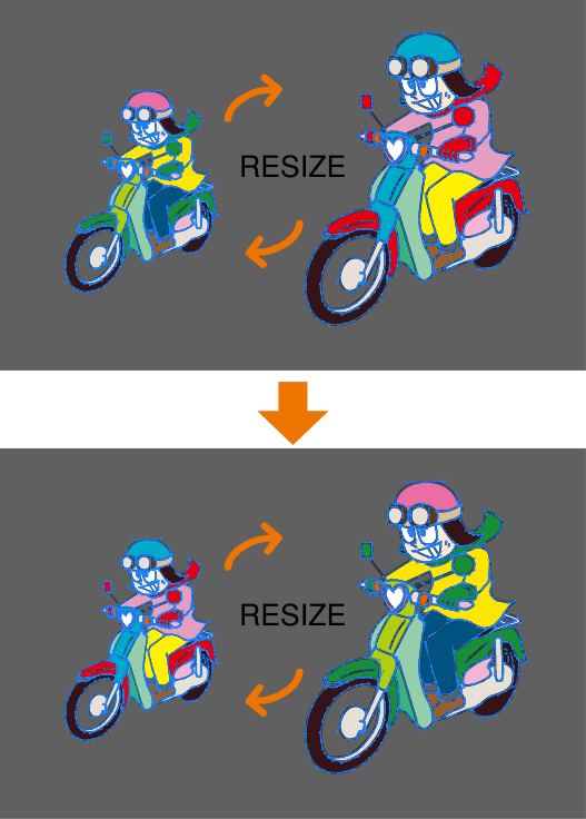 Select two objects and run the script.They will be resized and swapped.